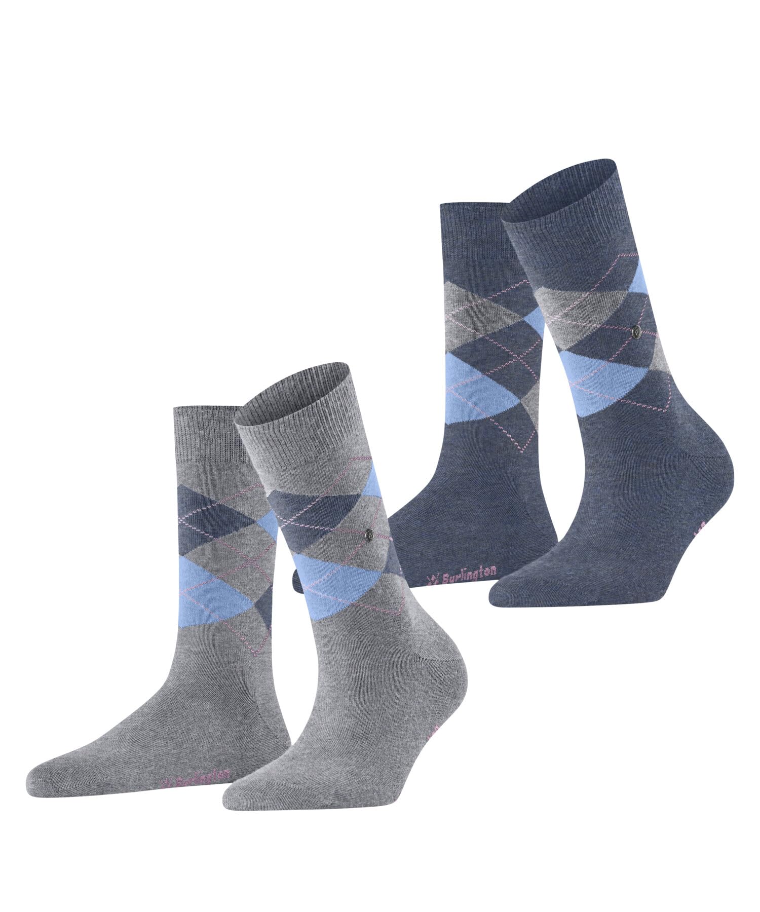 Burlington Women's Everyday Argyle W So Cotton Patterned 2 Pairs Socks, Grey Arctic Melange 3267, 3.5-7