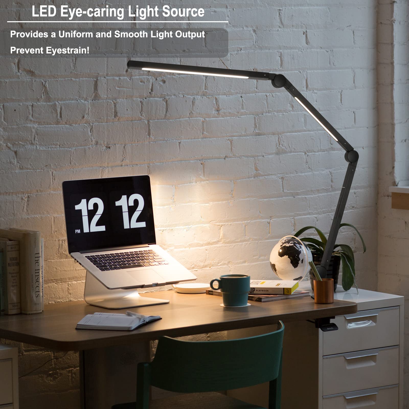 EYOCEAN 1100lm Lampada da Scrivania LED a Braccio Oscillante Flessibile, con Morsetto, per Ufficio, Tavolo, Casa, Alta Qualità