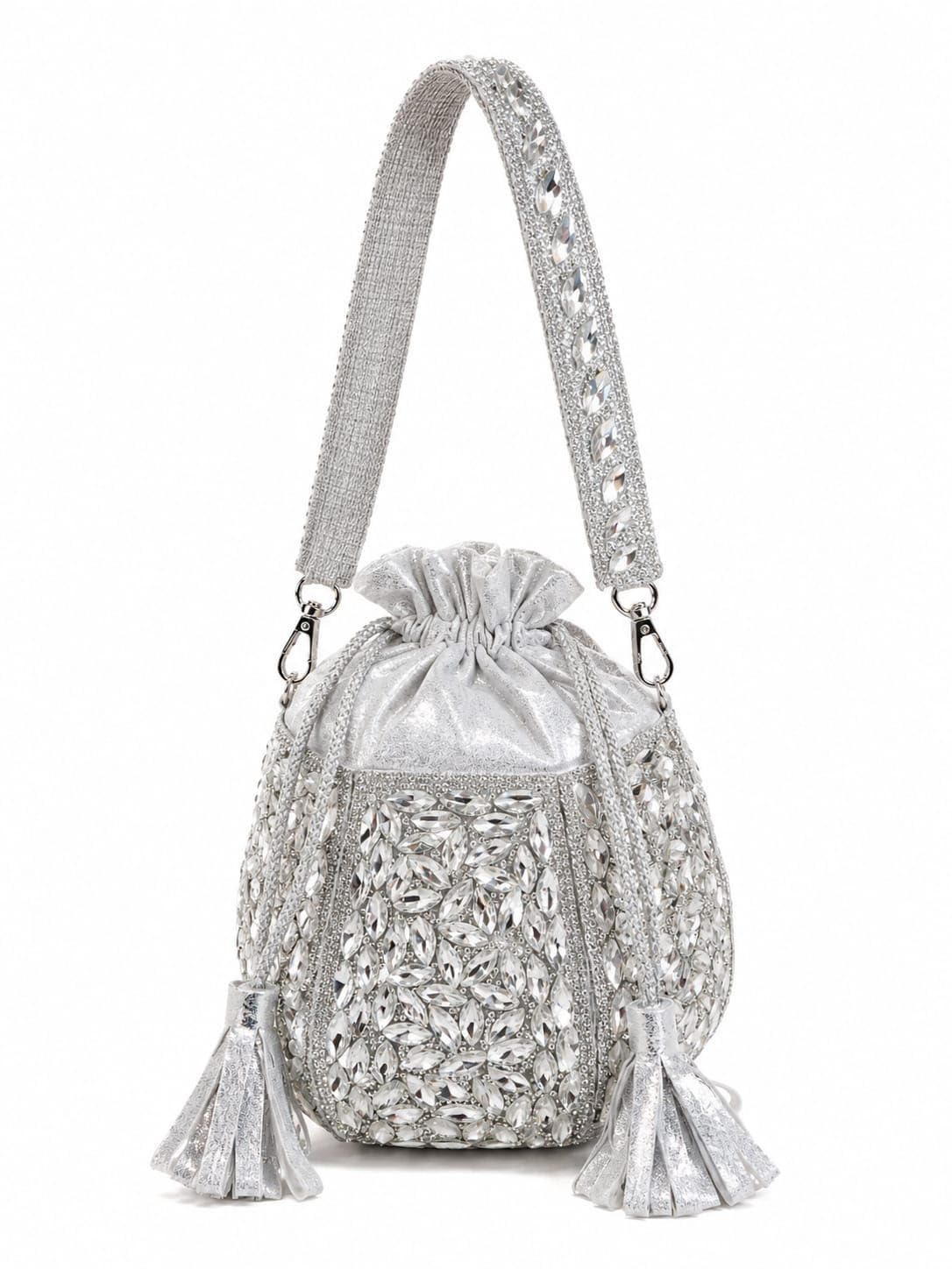 Embellished Potli Bag with Crystal Beadwork and Tassels-picture-11