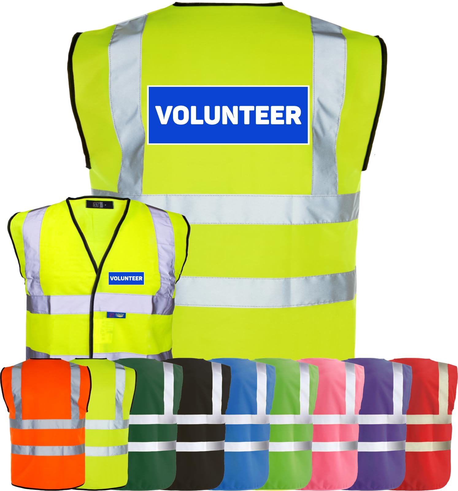 Corporate Togs VOLUNTEER Printed High Visibility Waistcoat - Hi-Vis Safety Vest Tabard, Brace Hi-Vis Strips, Fully EN471 Health, Protective Safety Wear | Safety Apparel