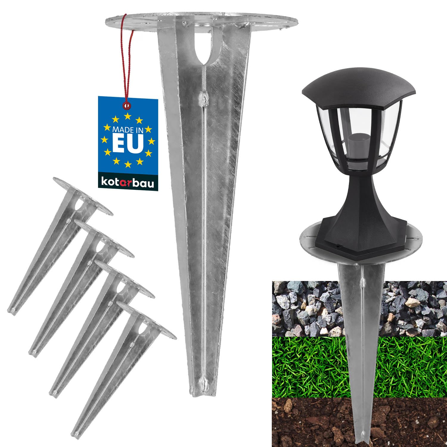 Kotarbau Silver Kotarbau® Ground Spike Impact Sleeve For Garden Lighting Diameter 150 Mm Galvanised Steel Ground Spike Ground Anchor Ground Anchor Impact Ground Bracket For Garden Lamps Impact Ground Sleeve Anchor