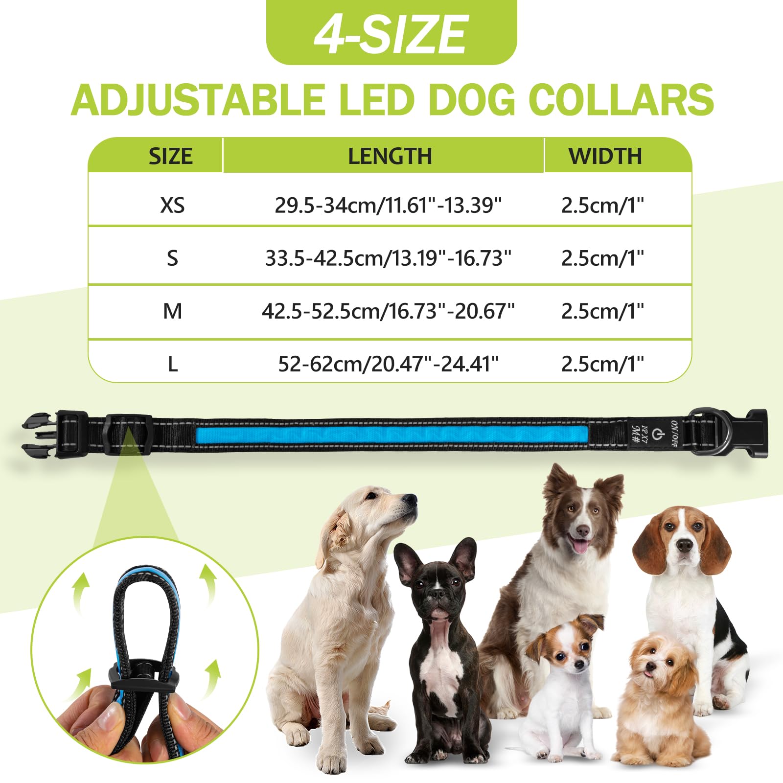 Collare per cani luminoso a LED, collare per cani illuminato per notte, collare per cani di piccola taglia ricaricabile, collare per cani di piccola taglia (blu, confezione da 1, S)