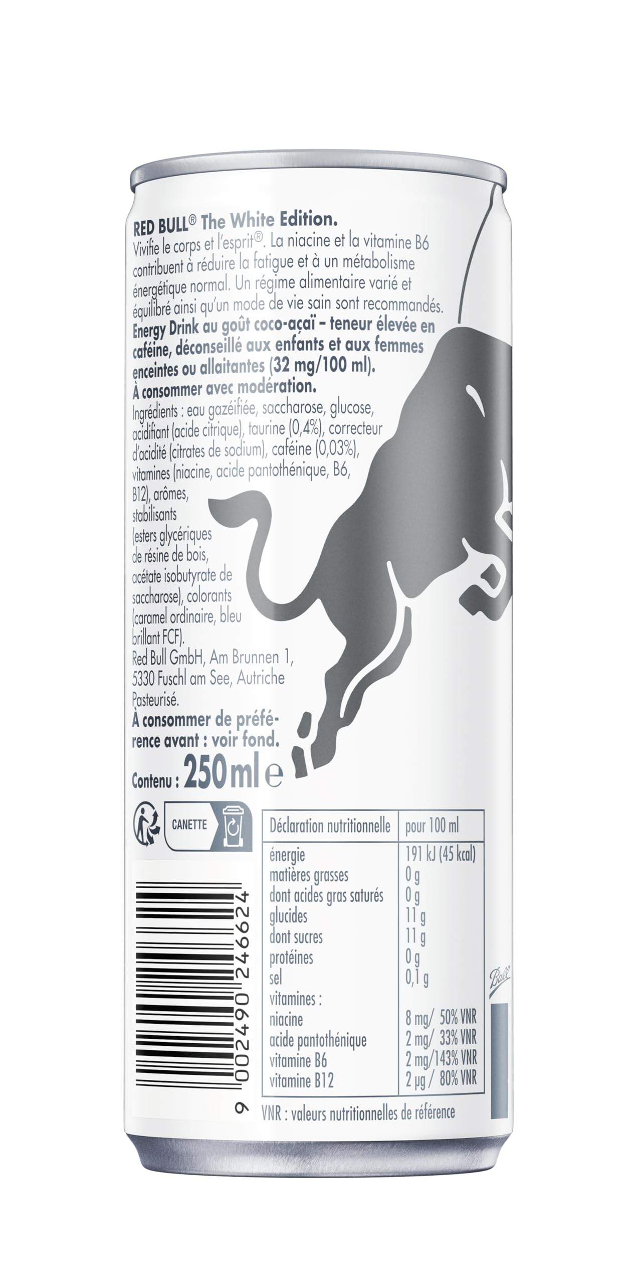 Red Bull, Boisson énergisante, goût Coco-Açaï 250ml (lot de 24 canettes)
