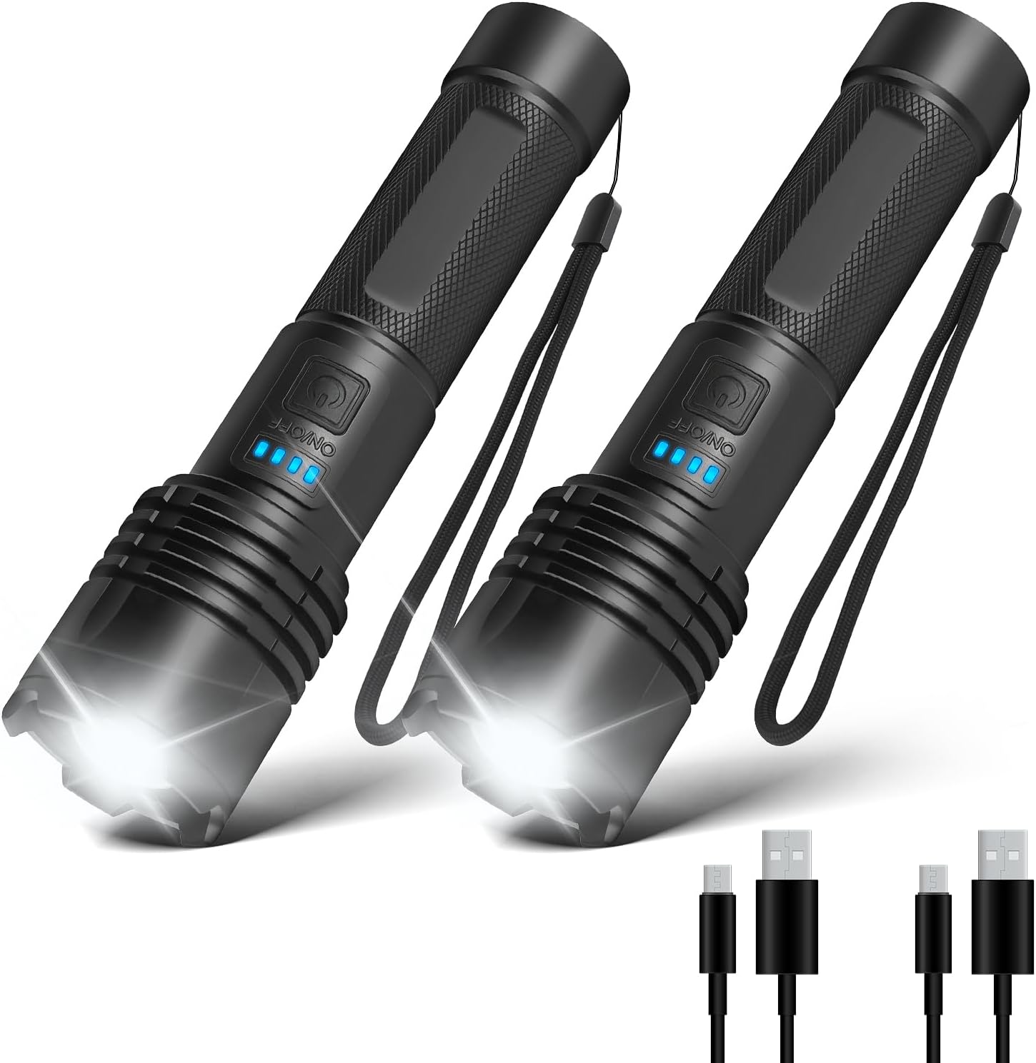 LED Flashlight, Powerful, Military Use, Strongest, Ultra Bright, 20,000 Lumens, LED Light, 3 Lighting Modes, Flashlight, Rechargeable, IP45 Waterproof Standard, Tactical Light, Zoom Function