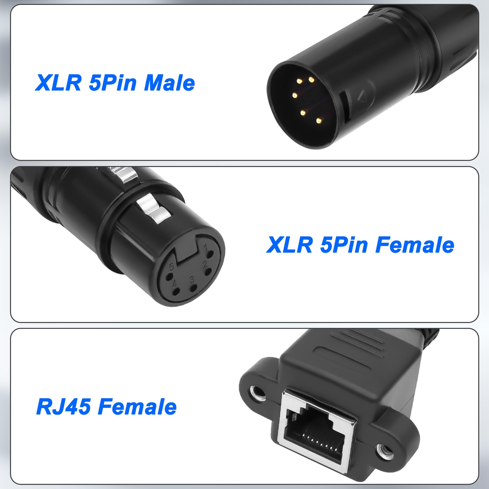 XMSJSIY XLR to RJ45 Adapter Cable DMX 5 Pin XLR Male & Female to RJ45 Female Network Ethernet Connector Extension Cable Compatible with DMX-CON Controller Series - Image 2