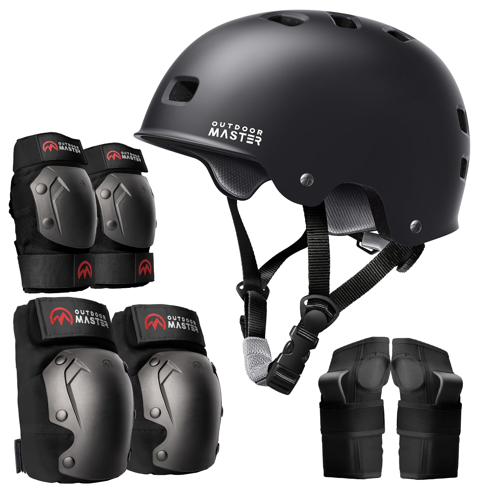 OutdoorMaster Skate Protective Gear Set for Adult Youth Skateboard Helmet Knee and Elbow Pads with Wrist Guards for