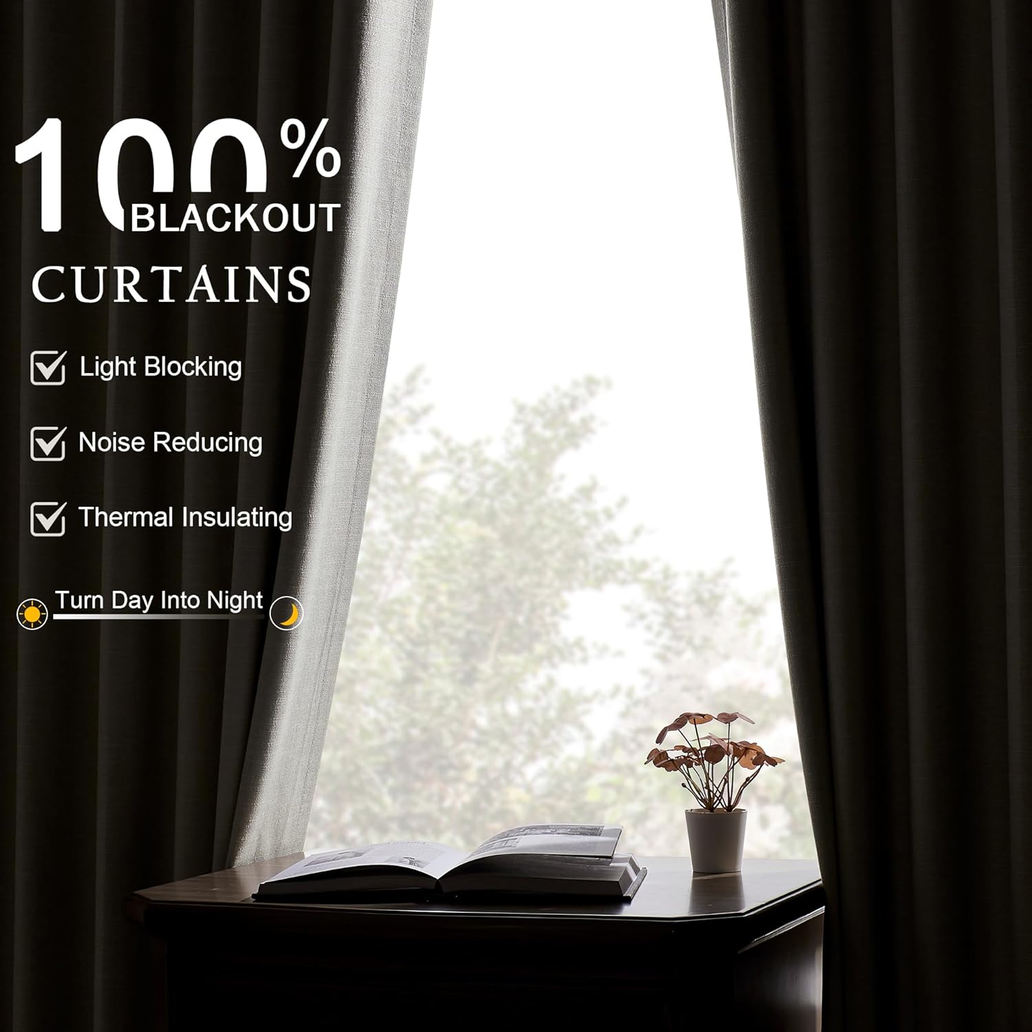 Blackout Curtains 92 Inch Long for Bedroom Living Room, Birch Drapes Thermal Insulated Room Darkening Noise Reducing Linen Black Out Curtain with Back Tab 2 Panels Set