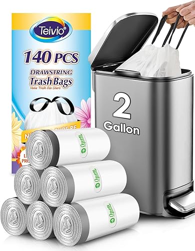 Miniatura 22 de Bolsas de basura con cordón de Teivio, 1.6 galones, 120 unidades, bolsas de basura resistentes, tamaño mediano, para papeleras de cocina y baño,