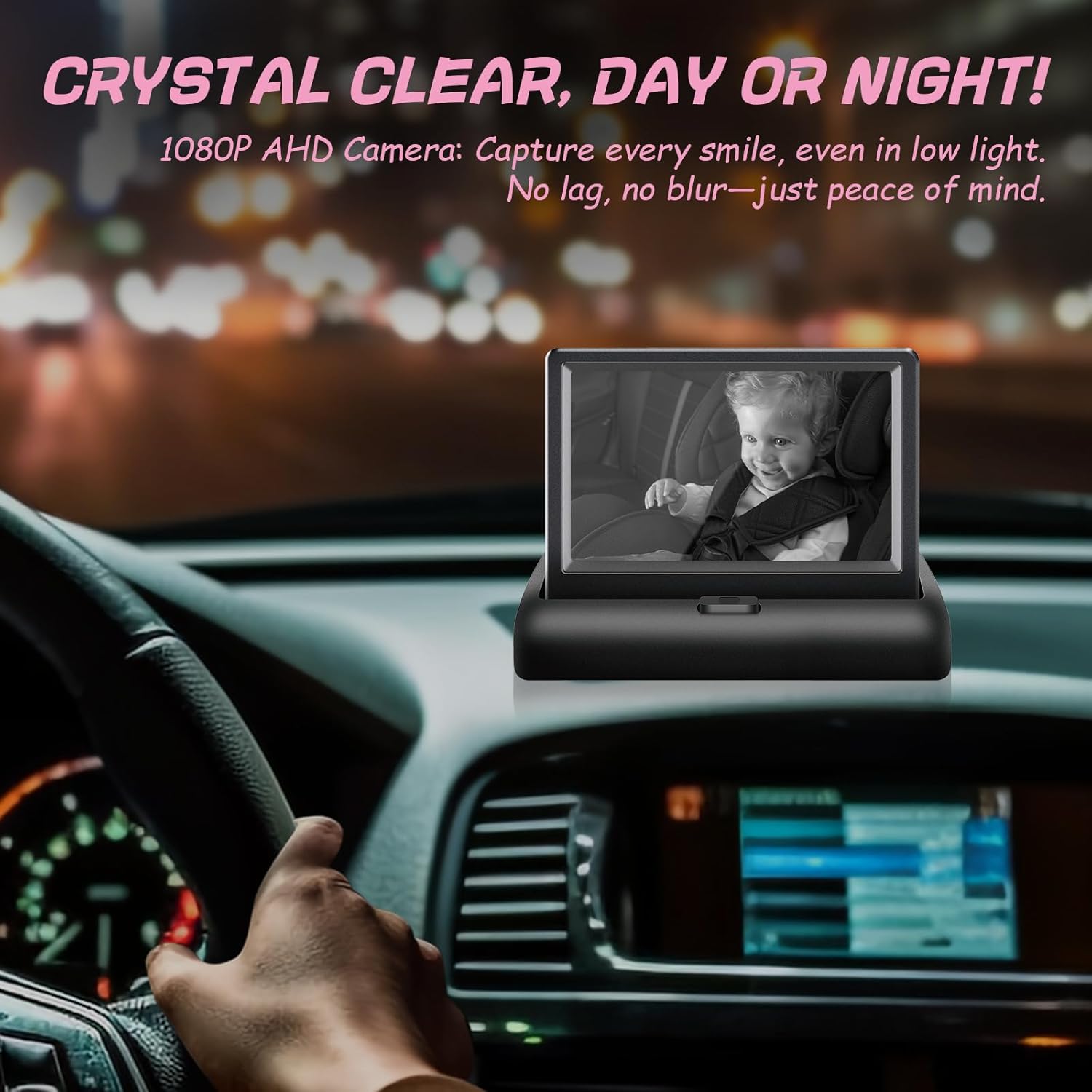 Baby Car Camera with 4.3'' Monitor, USB Powered Rear Facing Seat Camera, HD 1080P Night Vision, 150° Wide Angle, Easy Installation, Safe & Portable Baby Monitor