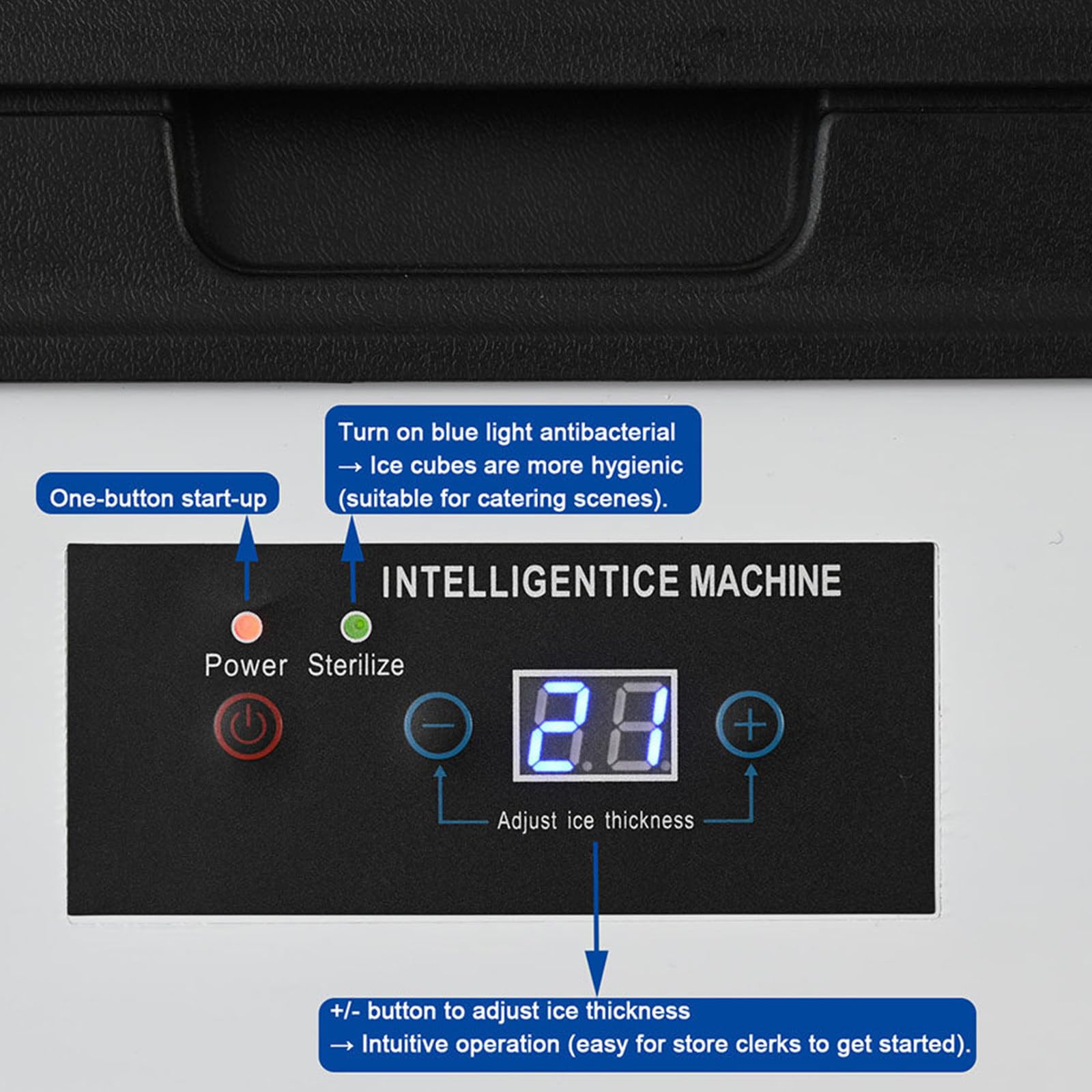 Máquina para Fabricar Hielo 100kg/24 H Almacenamiento 15Kg,45 Cubitos por Ciclo Acero Inoxidable,Independiente Y Encimera con Pantalla LED Y Autolimpieza,para Bar,Restaurante