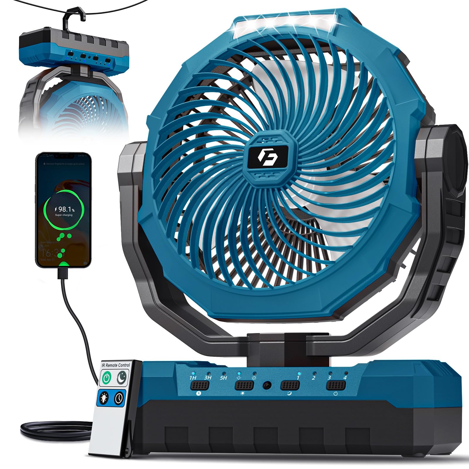 Photo 1 of FRIZCOL 3-in-1 Camping Fan - Portable Fans Rechargeable - 24000mAh Battery Powered Fan with Light for Indoor, Outdoor, Tent, Travel, Fishing, Jobsite, Gifts for Men Dad Him - Blue