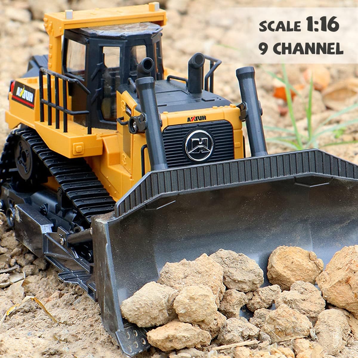 Losbenco RC Bulldozer 1/16 Remote Control Full Functional Construction Vehicle, 2.4Ghz 9 Channel Dozer Front Loader Toy with Light and Sound for Kids Age : Toys & Games