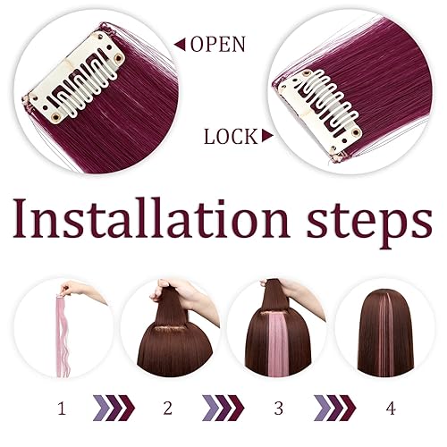 Miniatura 4 de Extensiones de cabello sintético liso de 24 pulgadas para mujeres y niñas, regalo de un solo color, clip de fiesta