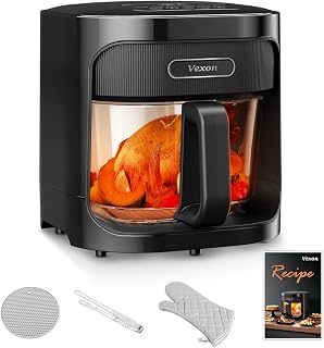 Vexon 4.5L Glass Air Fryer, Clear Viewing Window, Easy Clean Basket, Multiple Baking Modes, Easy to Use Digital Controls (... Price In India