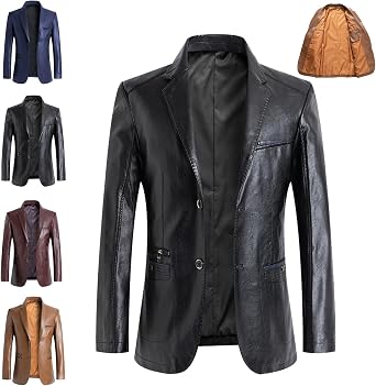 Men's Leather Blazer Real Lambskin Casual Lapel Fit 2 Button Jacket, Slim Business Suit Blazers Smart Motorcycle Biker Jacket