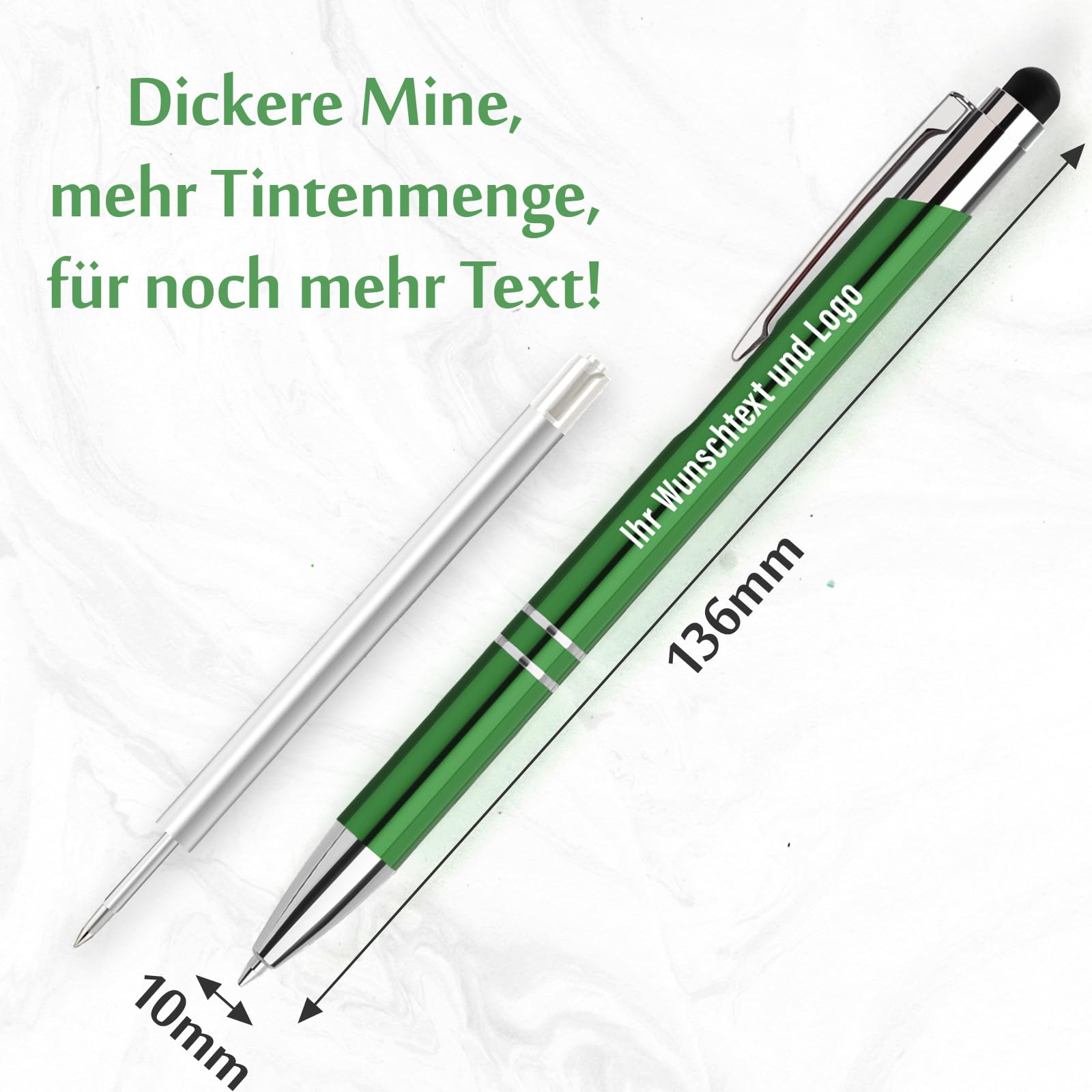 Personalisierter Kugelschreiber mit Gravur Wunschtext, 10–1000 STK 2-in-1 Ergonomisch Kugelschreiber mit Touchpen, Geschenk für Büro, Schule, Business & Vertragsunterzeichnung, 50 STK
