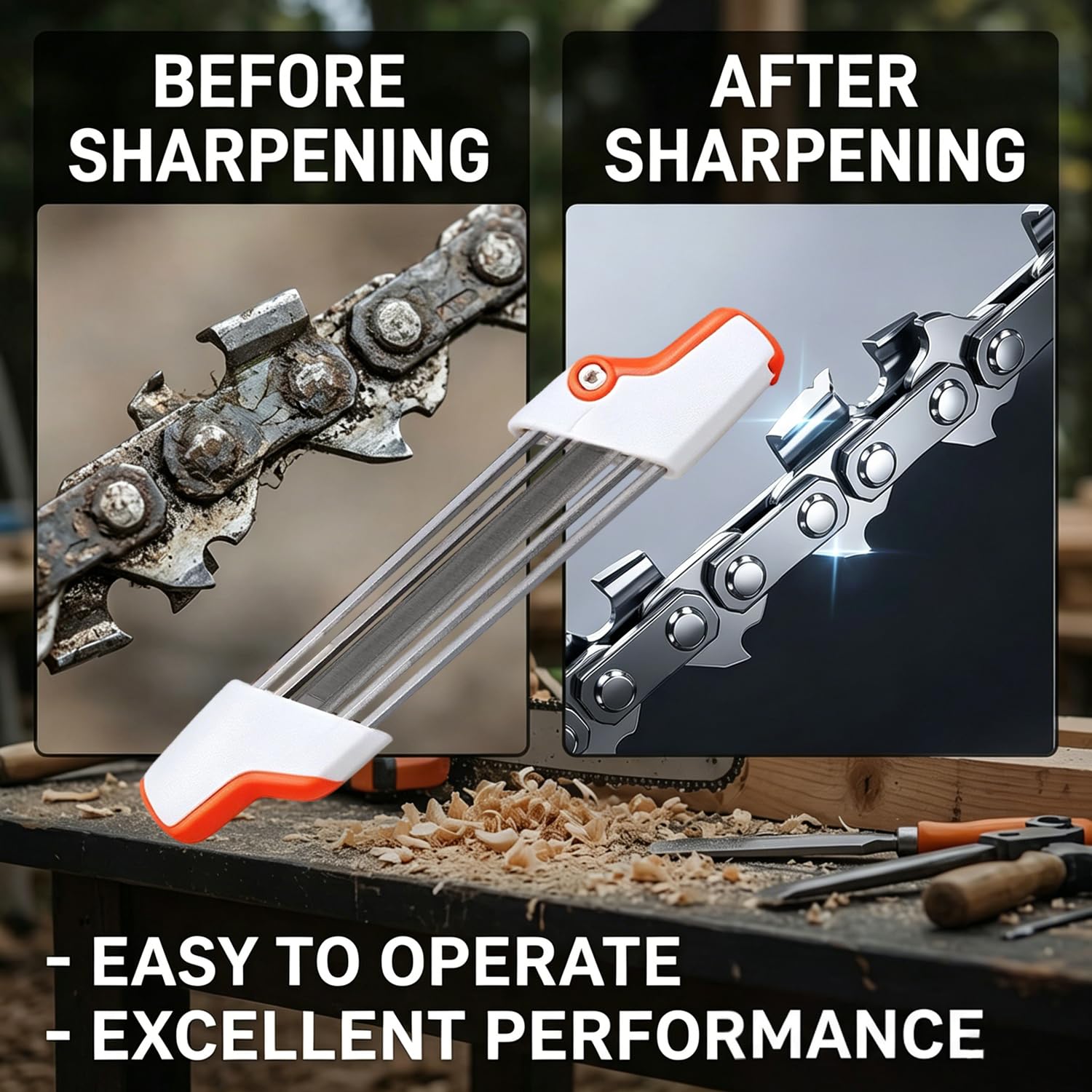 Affûteur Chaîne 2-en-1 pour Tronçonneuse STIHL 3/8" LP, Outil d'Affûtage Tronçonneuse, Remplacement pour chaîne (Lime 4mm)