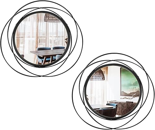 Cityelf Juego de 2 espejos circulares negros de 33.7 cm, marco de hierro, decoración de pared del hogar, espejos redondos colgantes para sala de