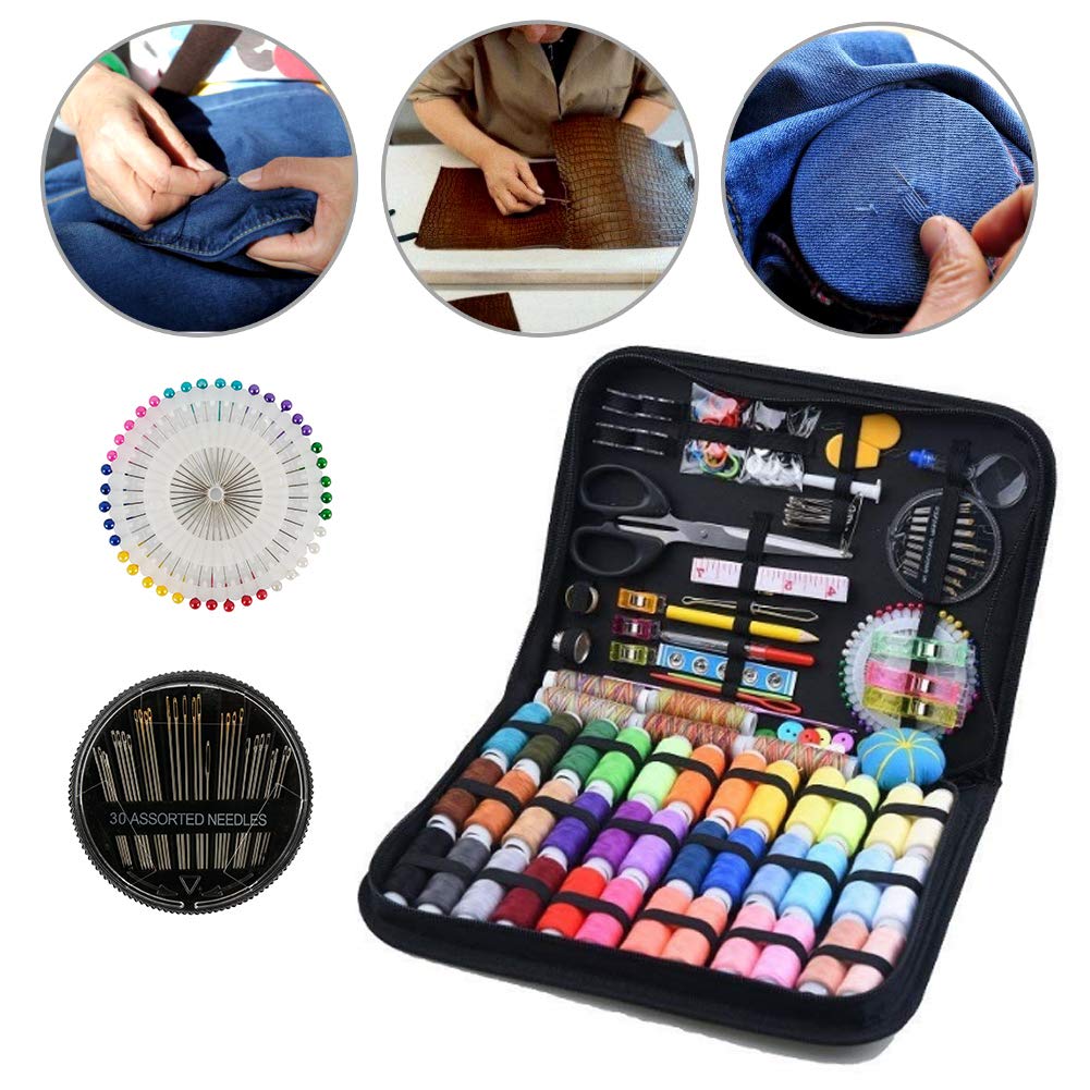 Kit de costura portátil con 41 carretes de hilo XL, 30 agujas surtidas y 200 piezas de suministros de costura premium para el hogar, viajes y manualidades, kit de hilo de coser con estuche