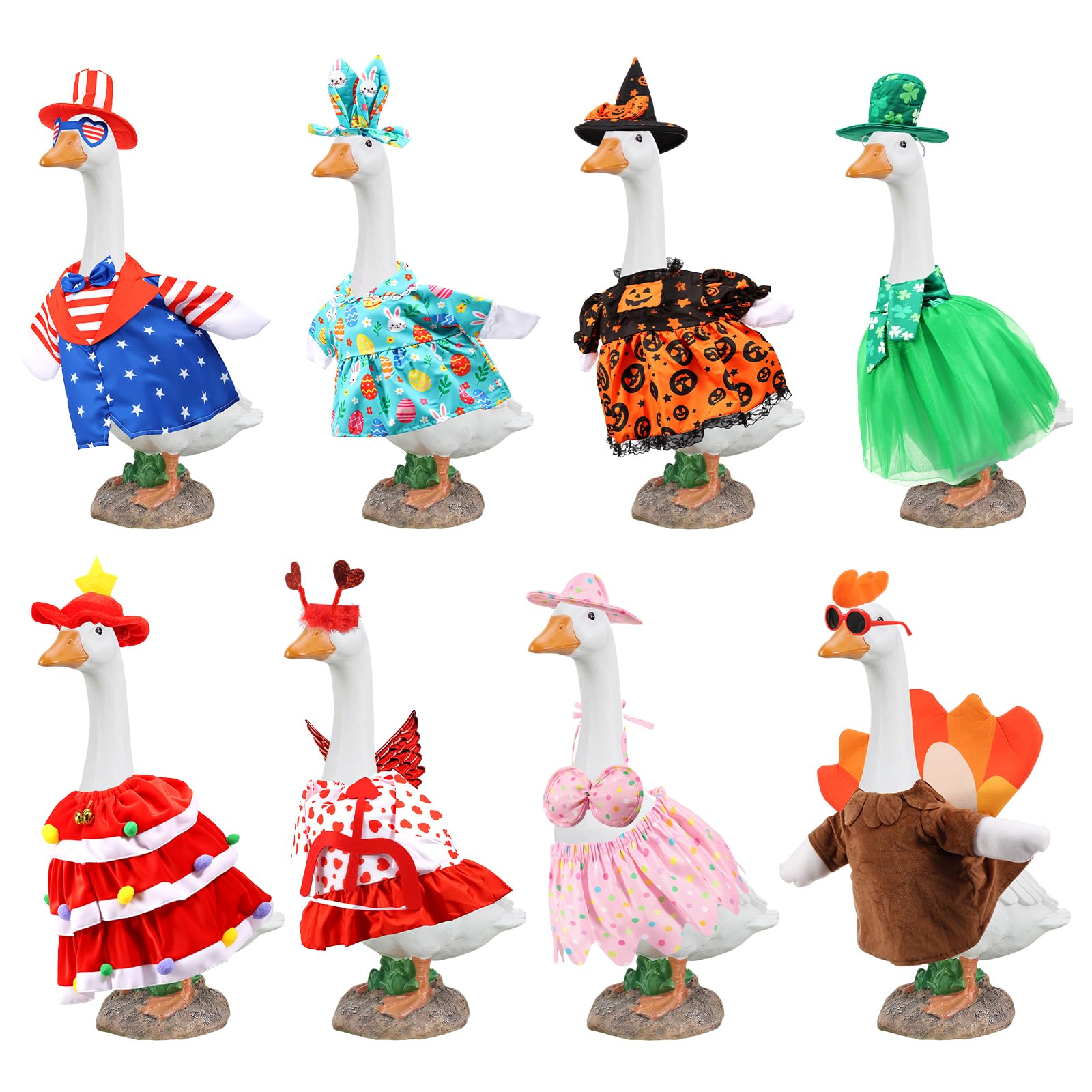 Ghshanog 2Pcs Porch Goose Outfit, Funny Cement Goose Costume, Yard Gooses Costume Accessories for 23" Concrete Lawn Statue, Summer Outdoor Garden Yard Patio Decor Accessories (Style 6)