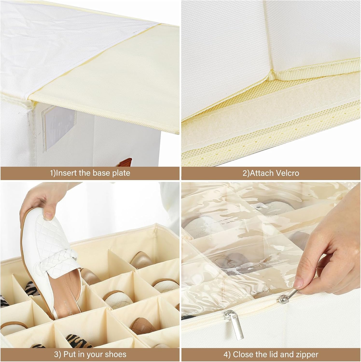 Scatole per Scarpe, Adatto per 12 Paia, Organizer Scarpe, Organizer per scarpe per armadio con coperchio trasparente e manici rinforzati per Camera da Letto, Ingresso, Armadio (2)