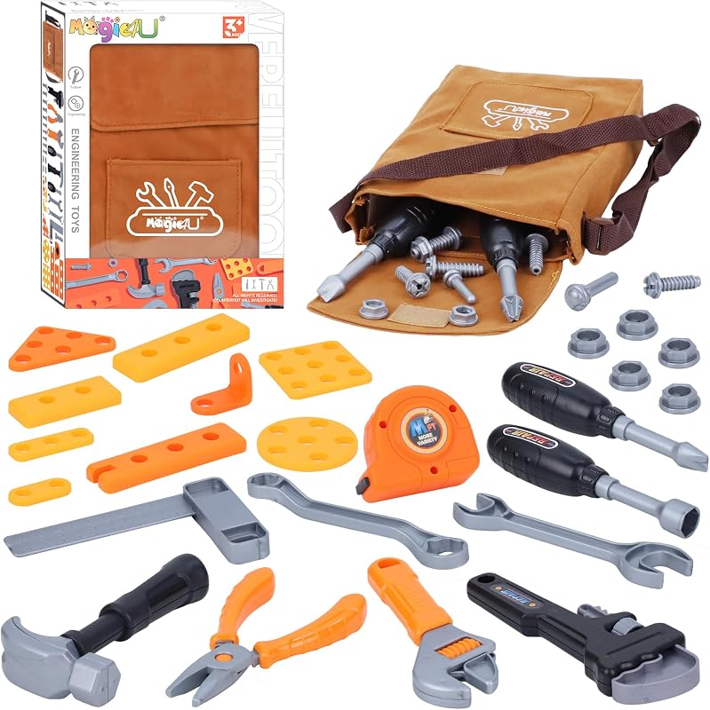 Magic4U Kids Tool Set with Tool Bag,11 Real Tools, Pretend Play Ages 3-8 | 26pcs Toddler Tool Set with Hammer, Screwdrivers, Wrenches, Tape Measure, Develop fine Motor Skills and Hand-eye Coordination