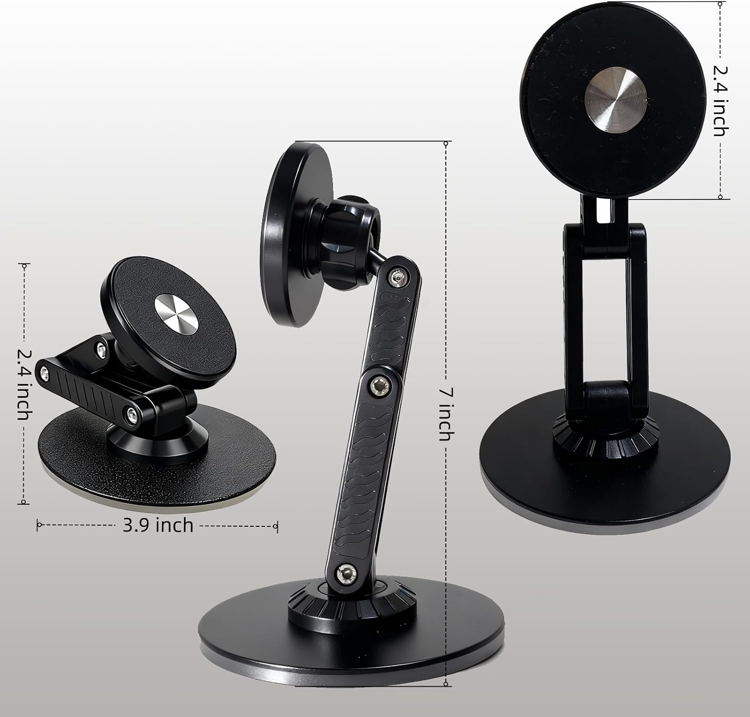 Magnetic Metal Phone Stand, 360° Swivel with Weighted Base, Multi-Angle Adjustable, Super Light Portable Hands-Free Holder for Most Smartphones Desk Bedroom (Black)