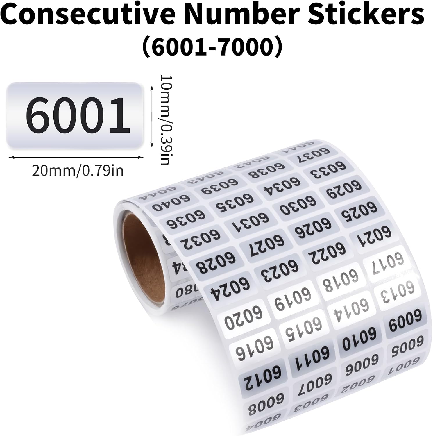 6001-7000 Inventory Stickers Self Adhesive 0.79x0.38 in