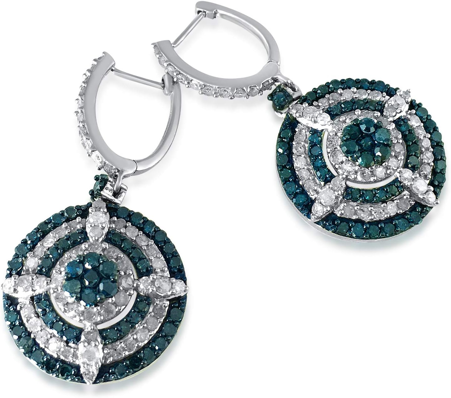 2.89 Cttw Round Cut White and Color Enhanced Blue Natural Diamond Drop Dangle Earrings Sterling Silver (G-H Color, I Clarity)
