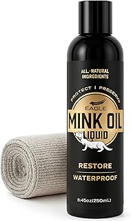 Mink Oil Liquid Leather Conditioner 8oz with Cloth – Softens, Waterproofs & Preserves Boots, Shoes, Bags, Jackets & Furniture – Natural Leather & Vinyl Conditioner for Long-Lasting Protection