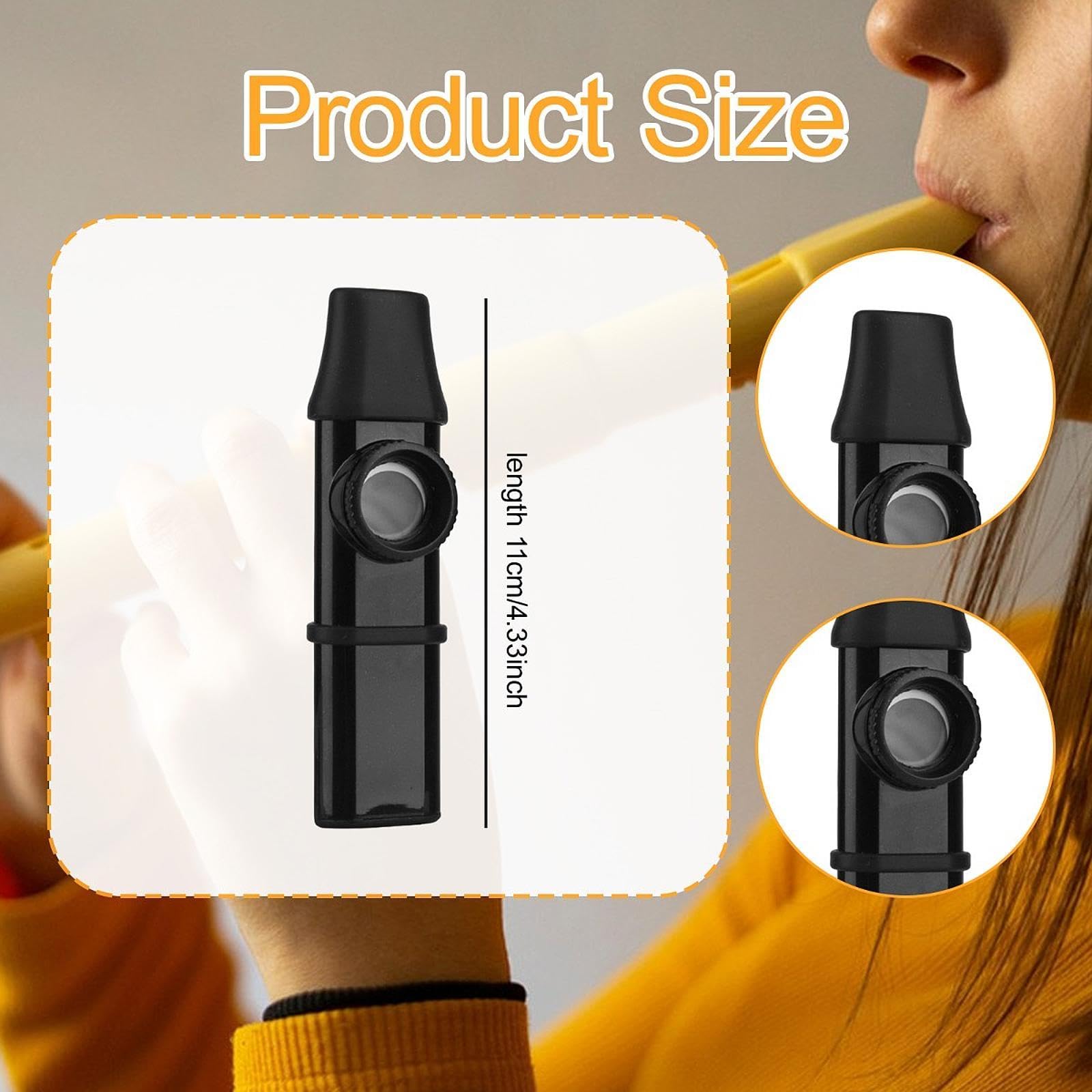 Menolana Kazoo Flute Fine Tuning Easy to Carry Professional Small Musical Instrument for Keyboard Violin Guitar Piano Gift Bag Filler, Black