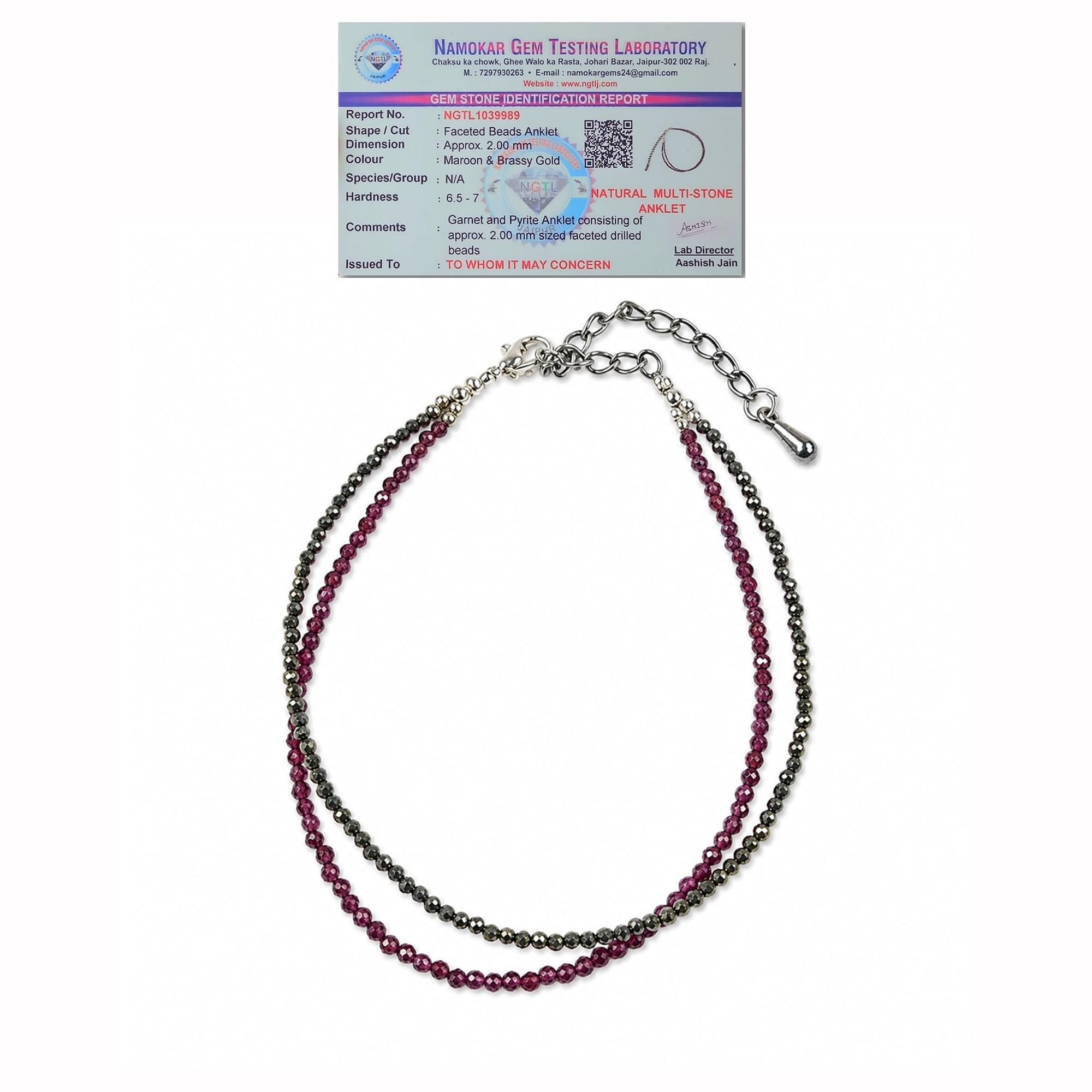 Raw Pyrite & Garnet Evil Eye Anklet, Healing Crystal