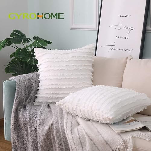 Miniatura 2 de GYROHOME Paquete de 2 fundas de almohada blancas bohemias, fundas de cojín decorativas de jacquard con diseño de borlas, fundas de cojín modernas