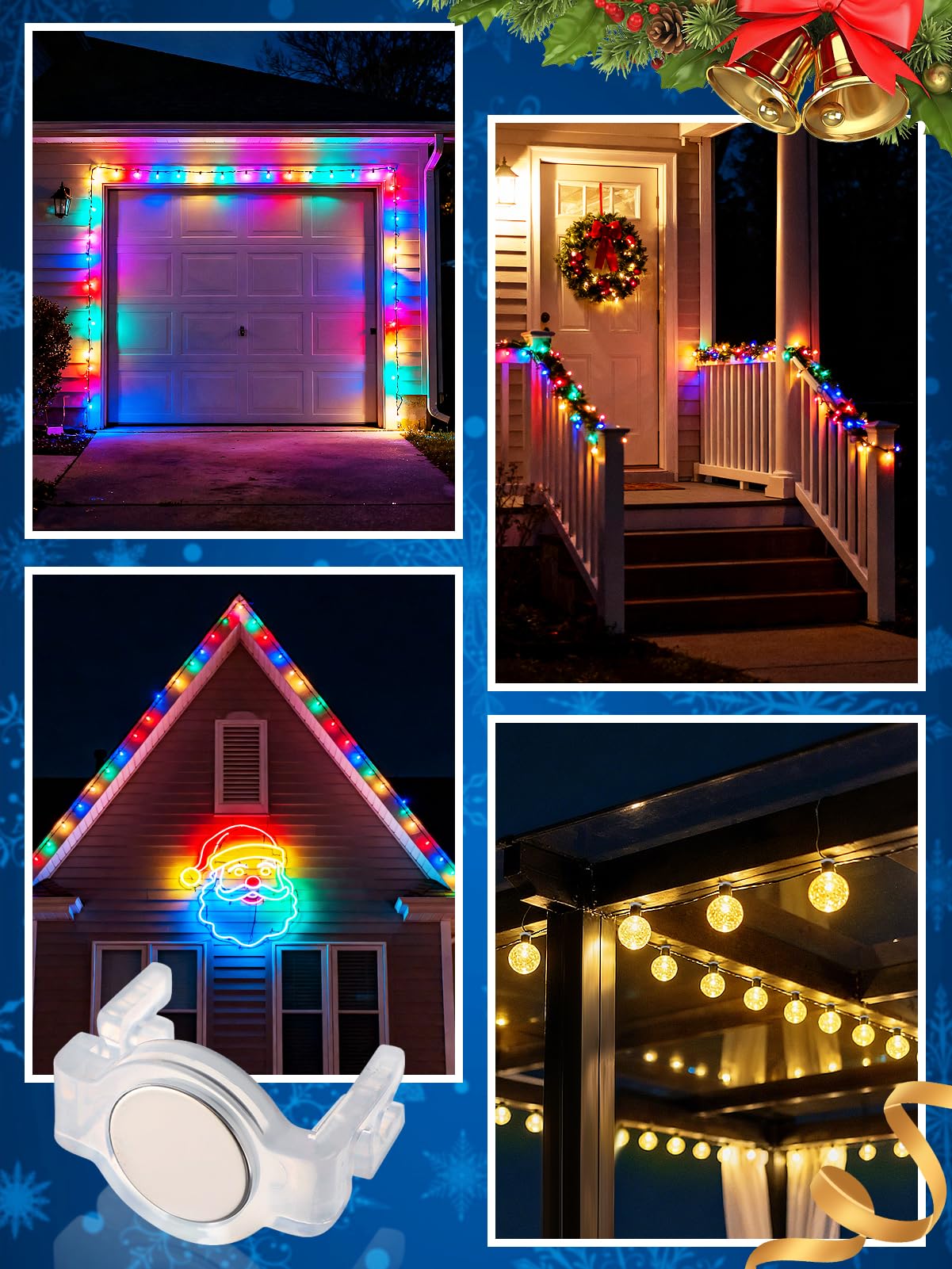 Aulock 50 clips magnéticos fuertes de luz de Navidad C9 – Ganchos de cadena de luces navideñas para canalones de Navidad al aire libre, techos de acero