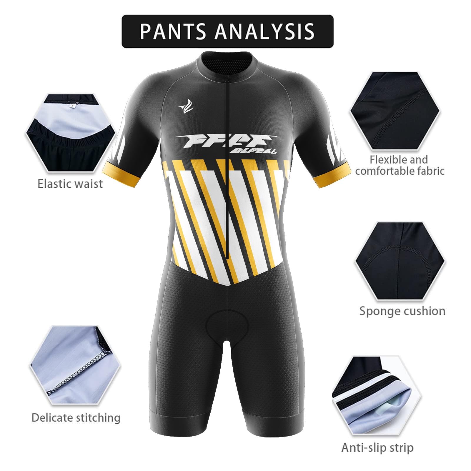 2025 Herren Fahrrad-Skinsuit Triathlon Anzug Herren Herren Radsportanzug gepolstert einteilig Trisuit Bike Top Short Trisuit Einteiler (Q1,L)