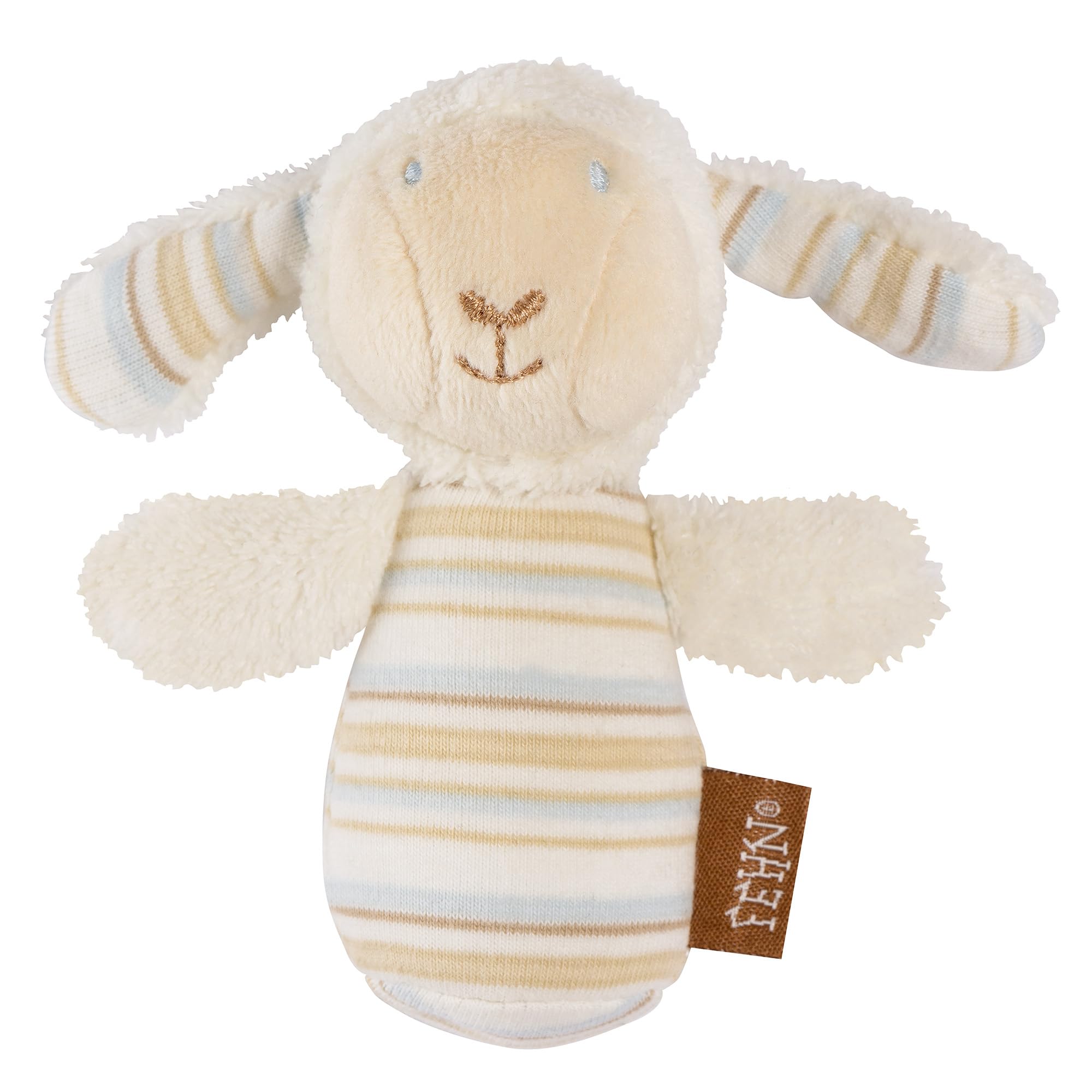 Fehn mini sonajero ovejas, Juguete de agarre para hacer sonar, sentir y jugar, adorable animal de tela suave, juguete de motricidad como fiel compañero para bebés y niños pequeños de 0+ meses