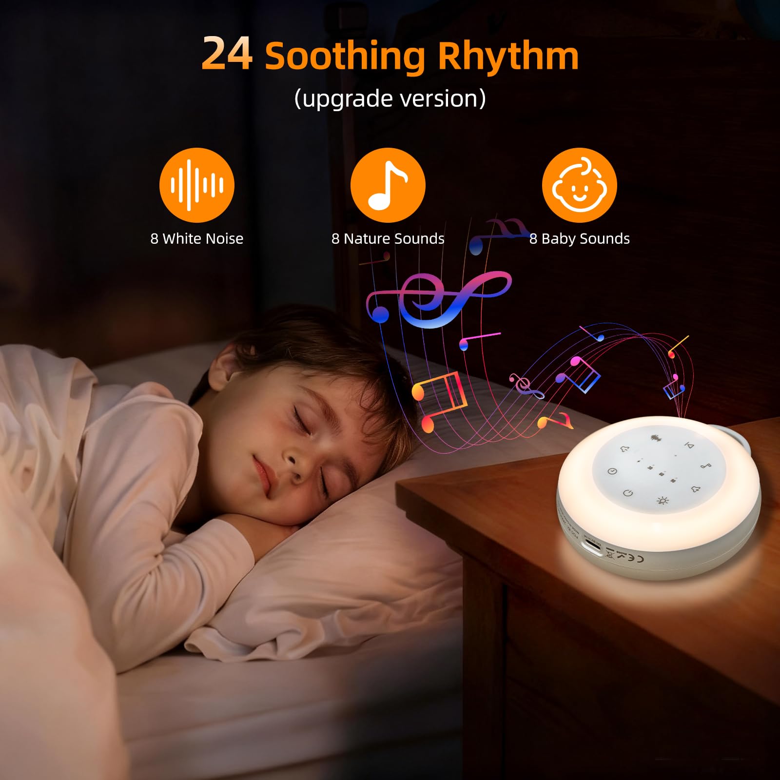 Carehabi Rumori Bianchi per Neonato Macchina Rumore Bianco con 24 Suoni Lenitivi Luce Notturna Neonato con Timer di Luce Notturna e Funzione Memoria con Musica per Dormire per Bambini e Adulti