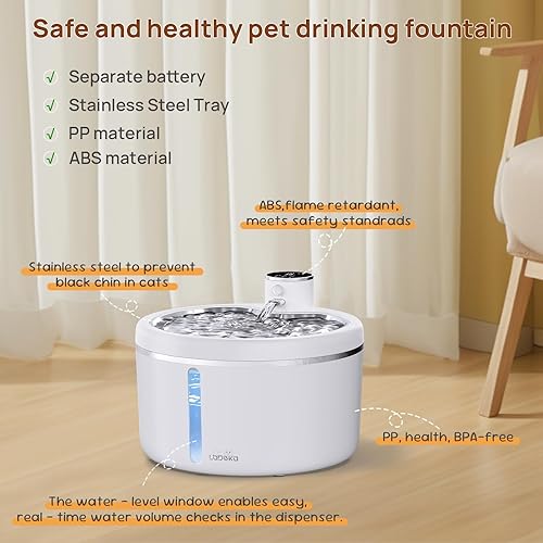 Miniatura 9 de Fuente de agua inalámbrica para gatos con bandeja de acero inoxidable, fuente de agua para mascotas de 102 oz3 L para gatos en el interior, fuente