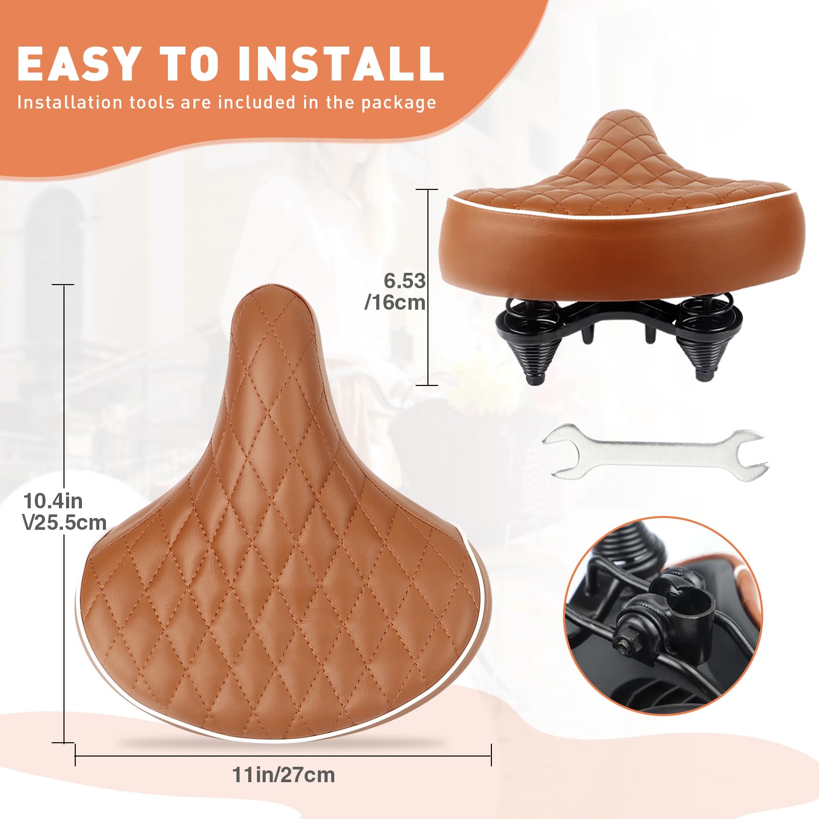 Sella per bicicletta unisex, comoda sella trapuntata imbottita in memory foam, sedile ergonomico confortevole per bici da città retrò, traspirante, impermeabile, vestibilità universale