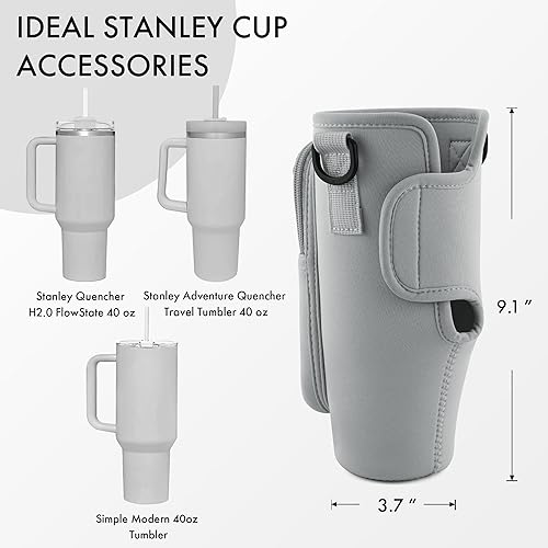 Miniatura 3 de JEBEALUO Bolsa para botella de agua con bolsillo para teléfono Stanley Cup de 4030 onzas, soporte para botella de agua con correa ajustable y