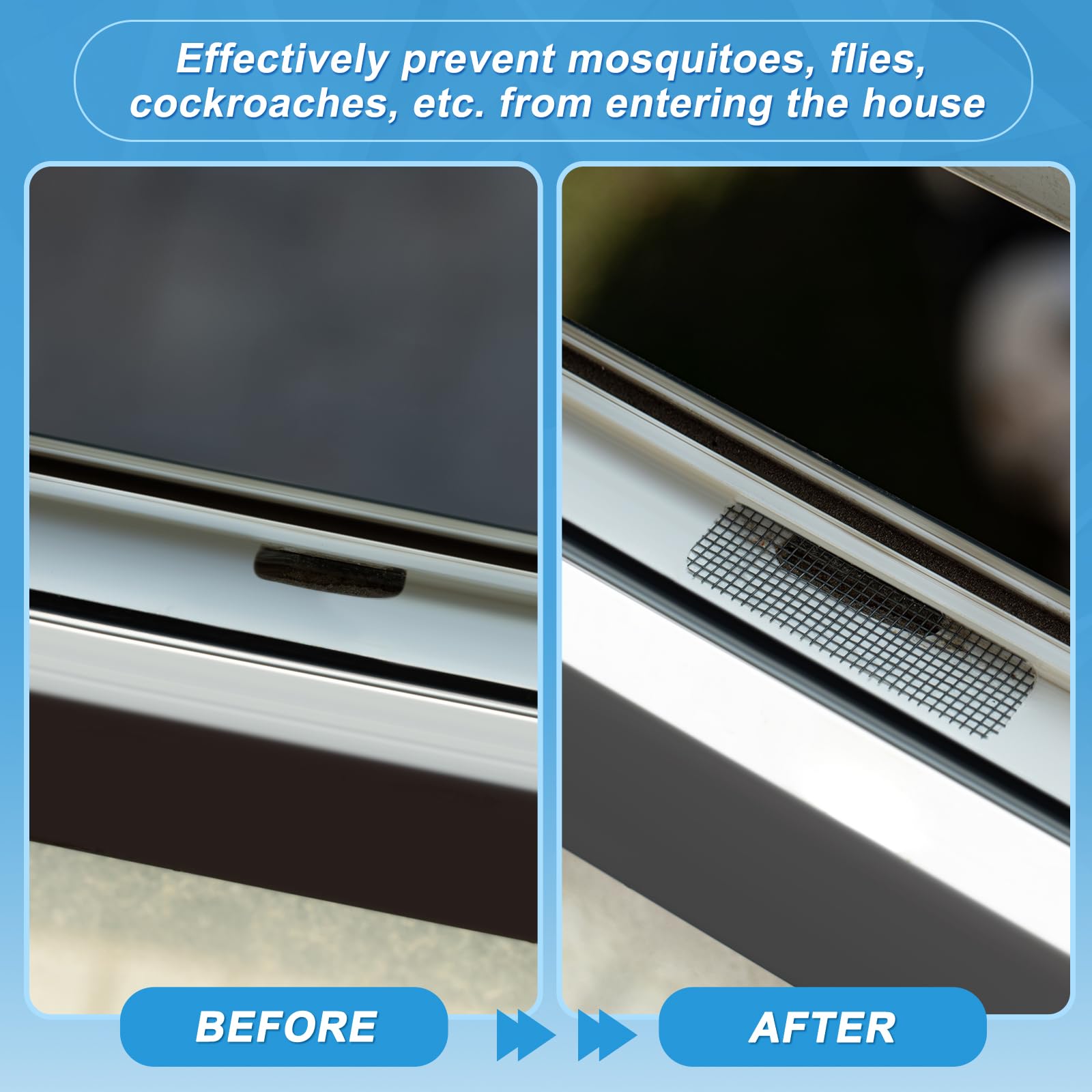50PCS Window Weep Hole Screen Patches – Strong Adhesive, Waterproof & Sun-Resistant PET Plastic, Black, For Window Frames
