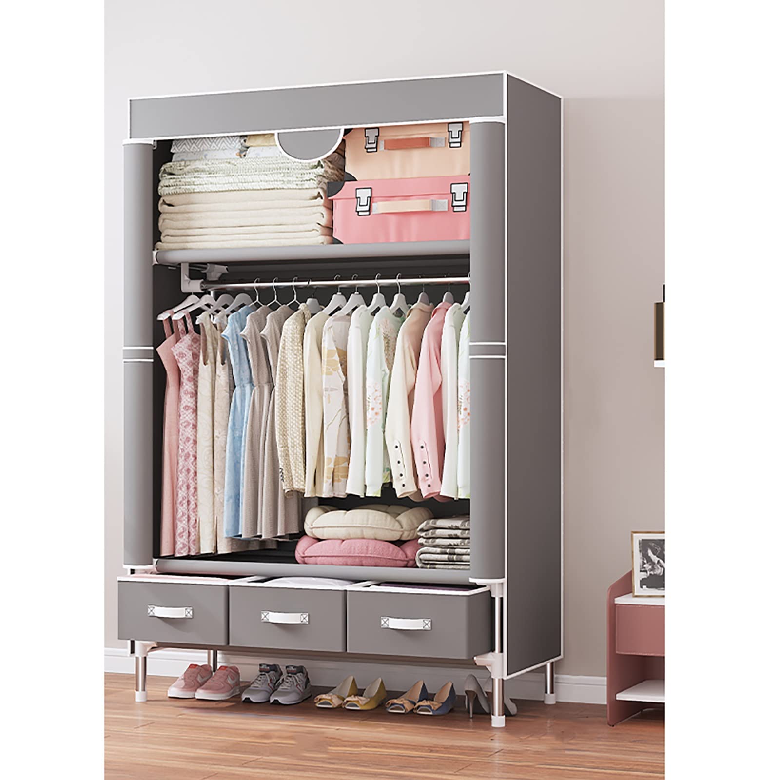 Amazon｜衣類収納ラック ワードローブカバー付き 洋服ダンス メタル