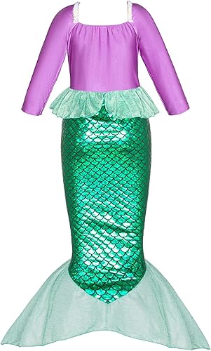 Miniatura 3 de Disfraz de princesa de sirena para niñas, fiesta de disfraces con corona, vestido verde maza, 3 a 10 años