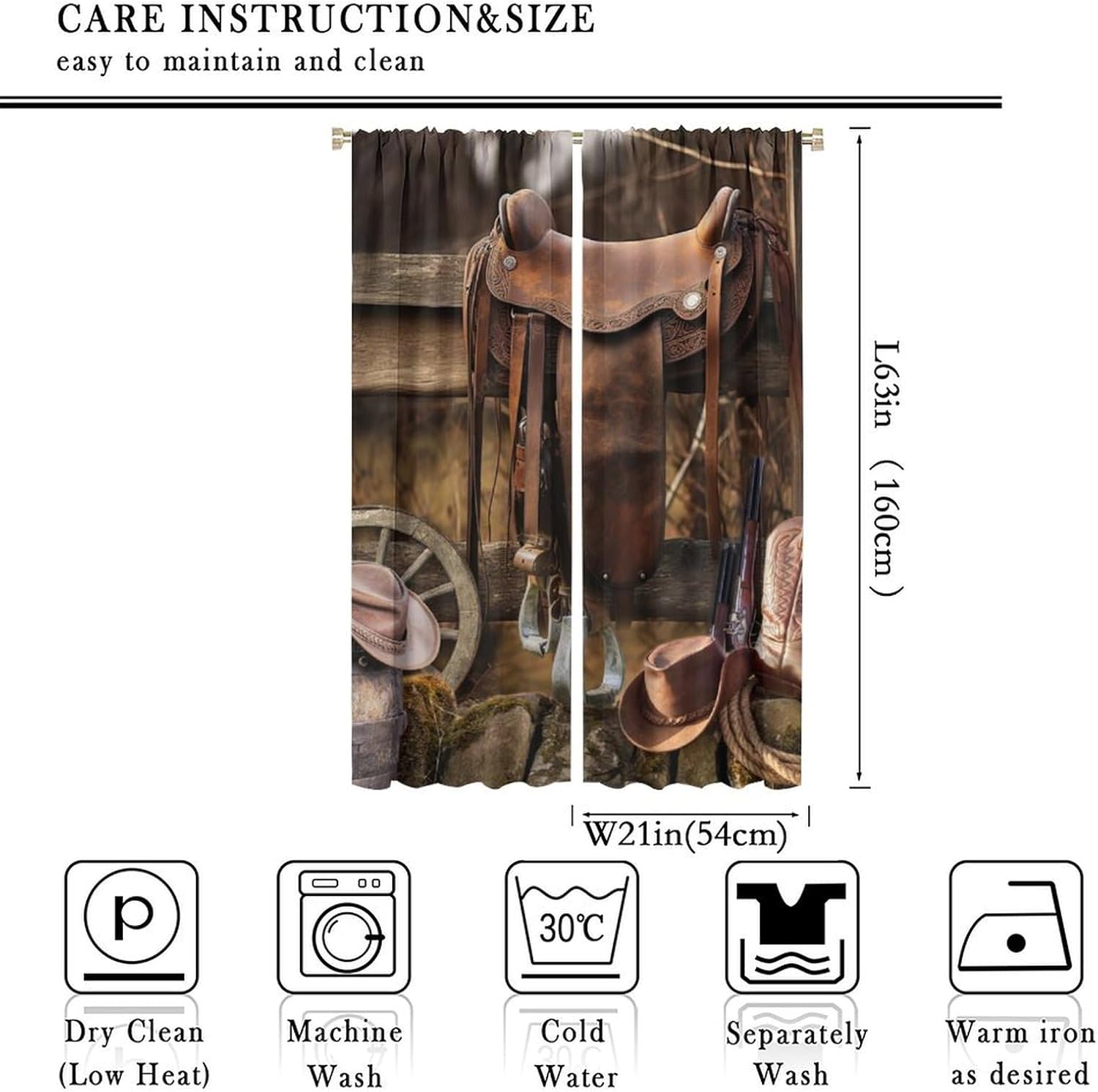 Brebasf Western Cowboy Blackout Curtains Retro West Traditional Style Barn Door Wooden Board Cowboy Theme Window&Drapes Thermal Insulated Darkening Rod Pocket Curtains Bedroom 2 Panels 63" L x 21" W
