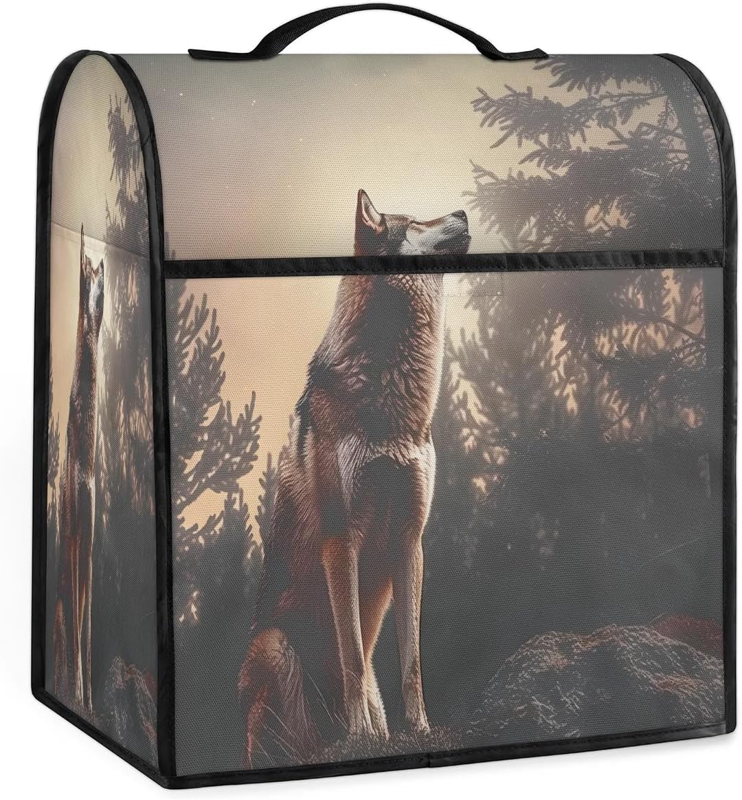 Stand Mixer Dust Cover Coffee Maker Cover with Zipper Pocket,Wolf Animals Dust Cover of Mixer Small Kitchen Appliance Aid Blender Covers for Kitchen Accessories