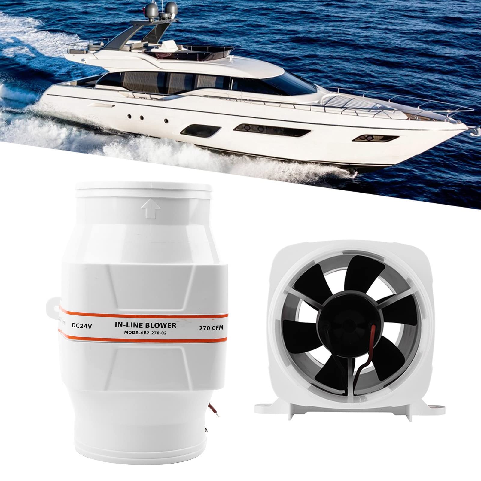 Ventilatore d'aria in linea da 10,2 cm, efficiente per vano motore di barche e camper, 12 V, 270 CFM (24 V)