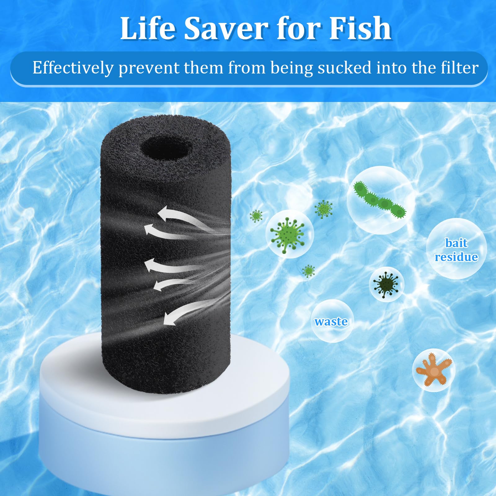 Gulfmew 12 Pack 5.9'' Big Pre-filter Sponge Foam Replacement Filtration Kit for Aquarium 0.8 Intake Shrimp Fry Fish Tank Filter - Image 4