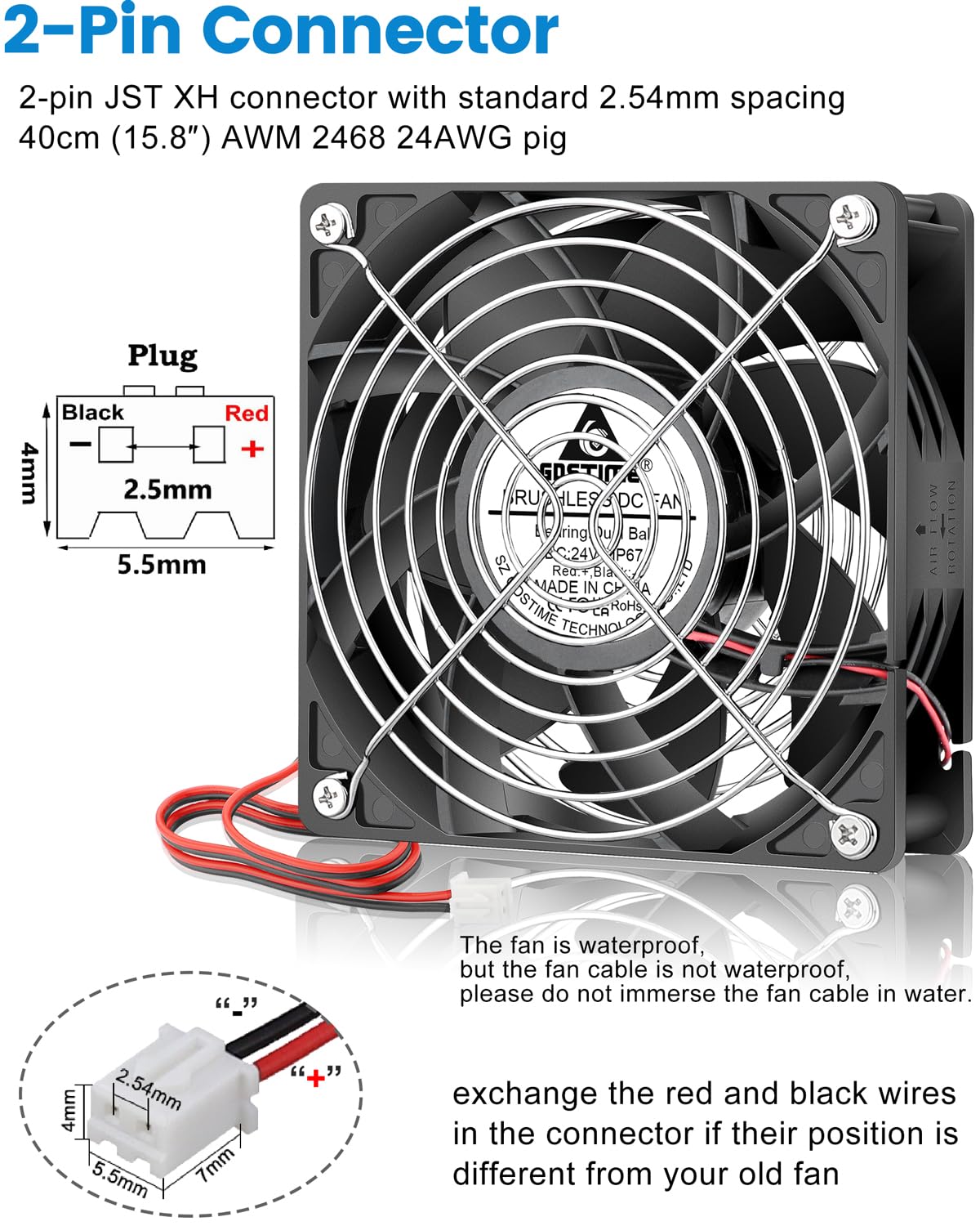 GDSTIME Ventilador IP67 impermeable de 120 mm x 38 mm, 24 V CC, paquete de 2