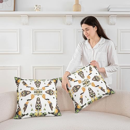 Miniatura 3 de Paquete de 2 fundas de almohada exóticas de 24 x 24 pulgadas, fundas de almohada verde y naranja, fundas de cojín geométricas geométricas de
