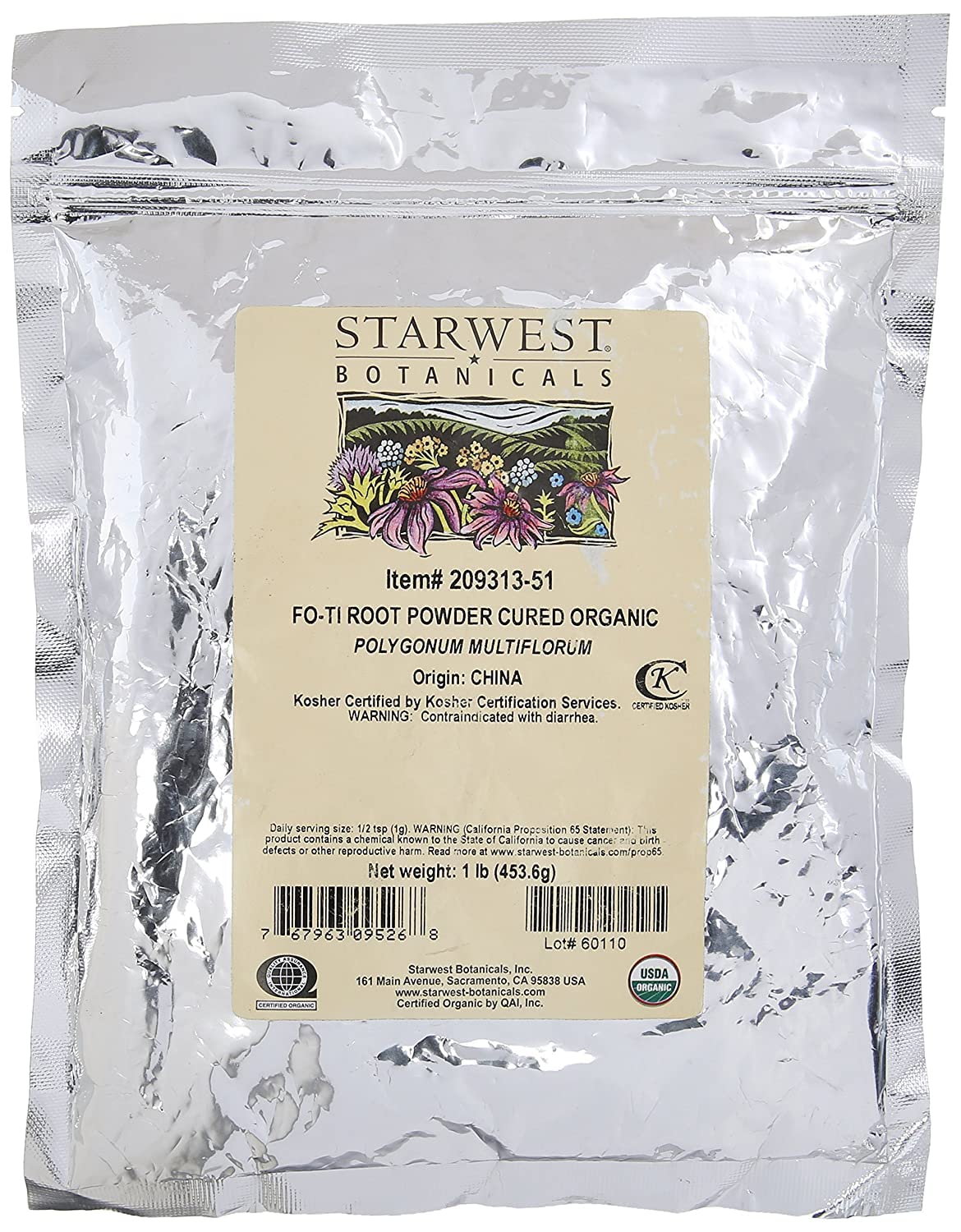 Starwest Botanicals, Fo-Ti Root Powder Cured Organic, 1 lb (453.6 g)